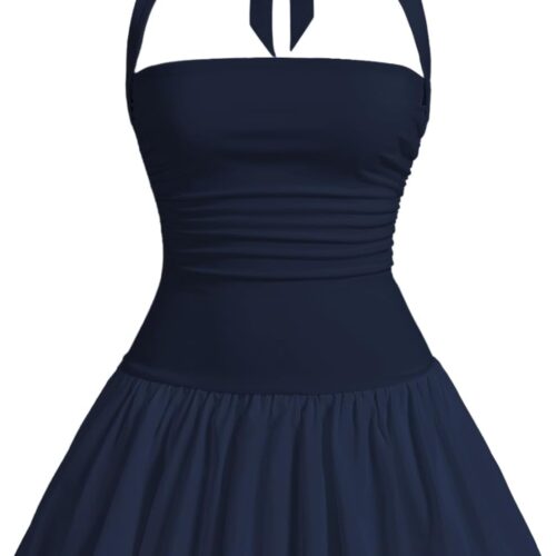 Y2k Halter-Neck Open-Back Bubble Mini Club Dress