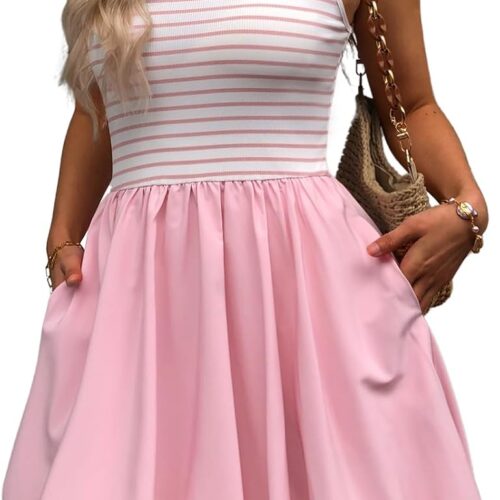 Casual Striped Sleeveless Tank-Style Bubble-Hem Mini Dress