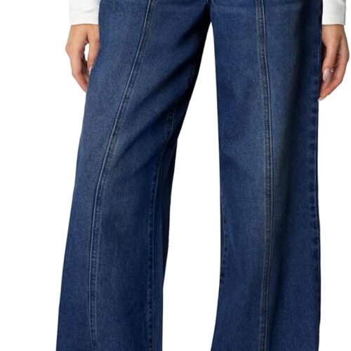 Stretchy High-Waisted Loose-Fit Straight-Leg Wide-Leg Jeans