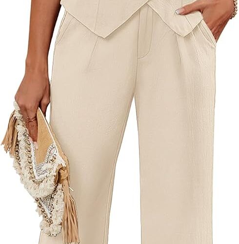 Cotton V-Neck Button-Front Vest and Wide-Leg Trousers Business Set