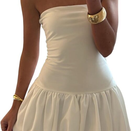 Strapless Off-Shoulder Cinched-Waist Balloon-Bubble Club Mini Dress