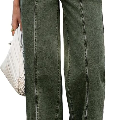 High-Waisted Stretchy Wide-Leg Jeans With Seam Pockets