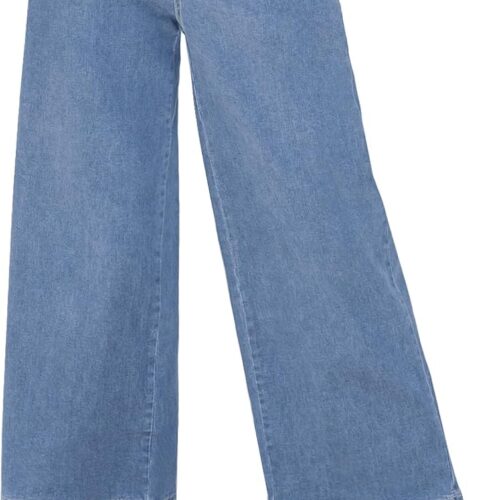 High-Waisted Cropped Wide-Leg Jeans With Elastic Waist