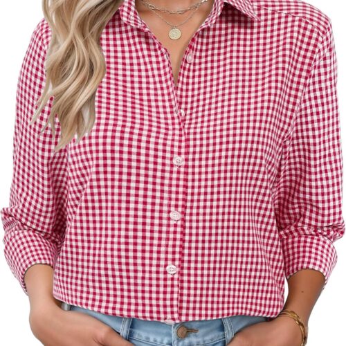 Long-Sleeve Loose Cotton Button-Down Shirt With Collar