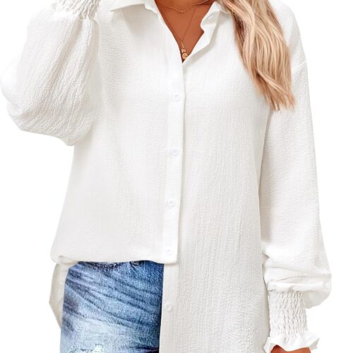 Oversized Striped Long-Sleeve Shirt With Pleated Cuffs (Boyfriend Style)